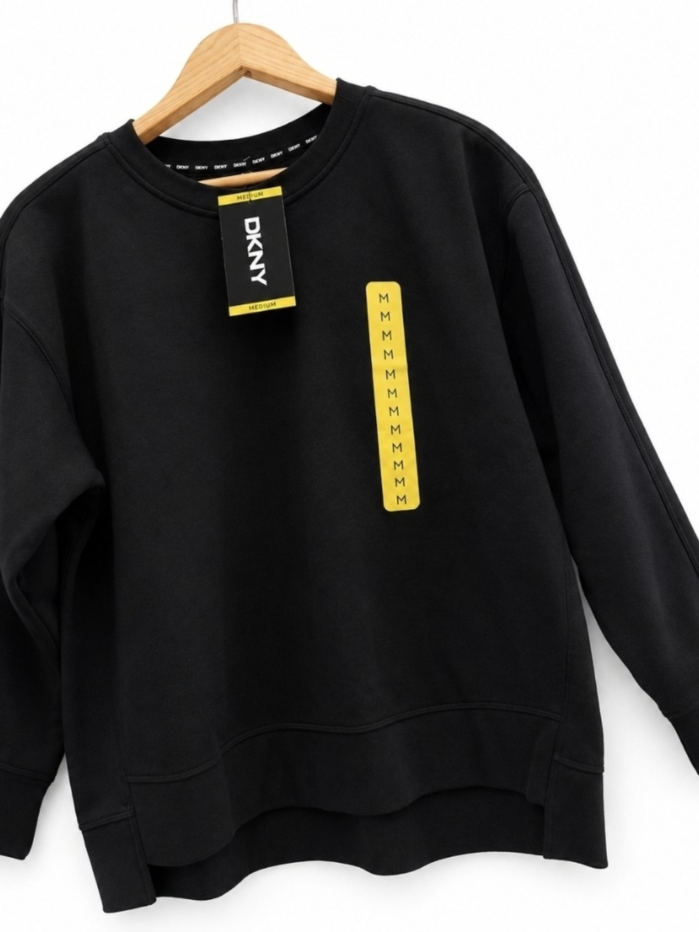 Dkny Men’s Black Crewneck Sweatshirt with Yellow Accent